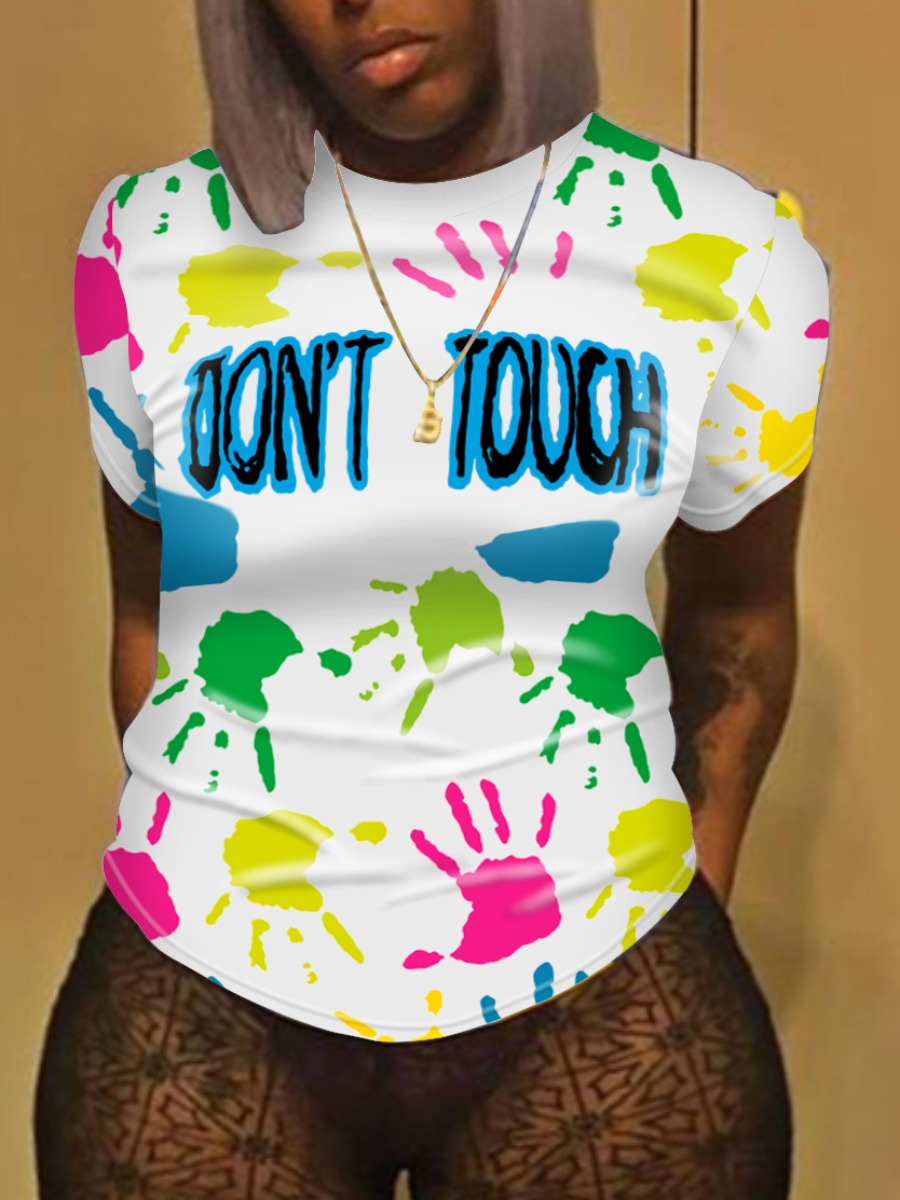 

Lovely Street Palm Letter Print White T-shirt