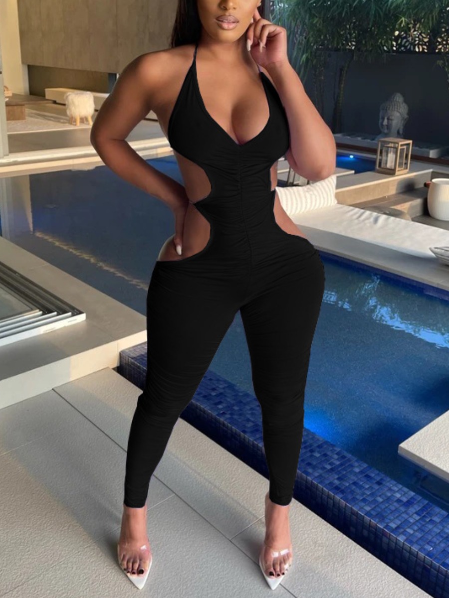 

Lovely Sexy Backless Bandage Design Black One-piece Jumpsuit