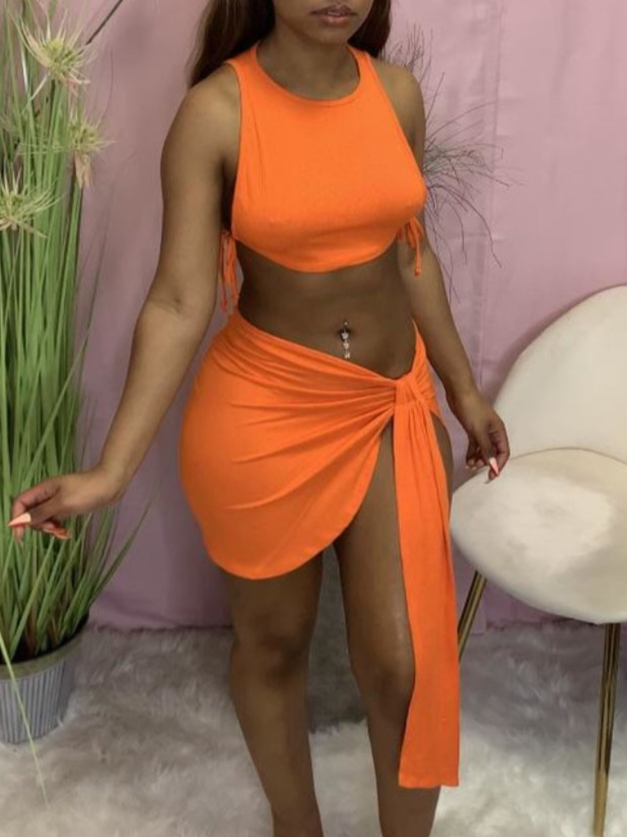 

Lovely Sexy O Neck Bandage Design Croci Two Piece Skirt Set
