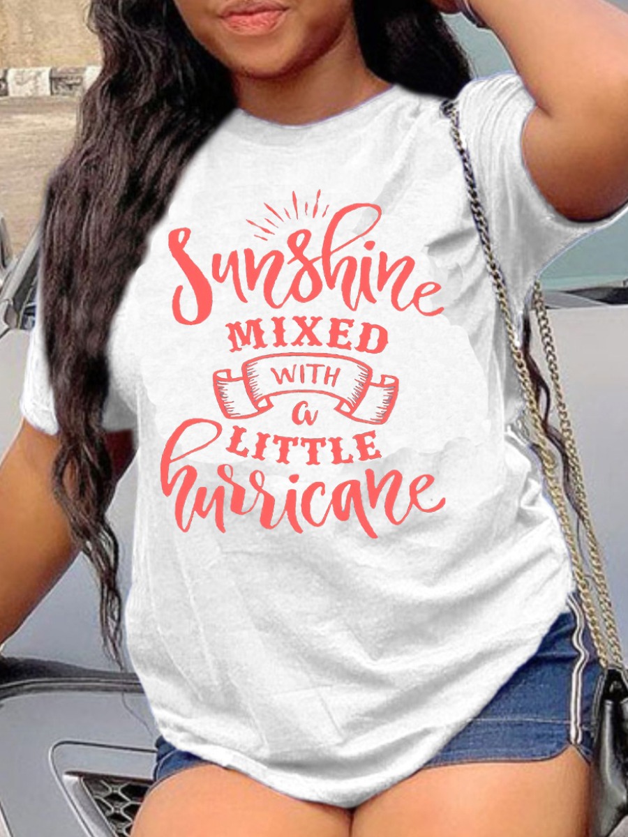 

Lovely Plus Size Casual O Neck Letter Print White T-shirt