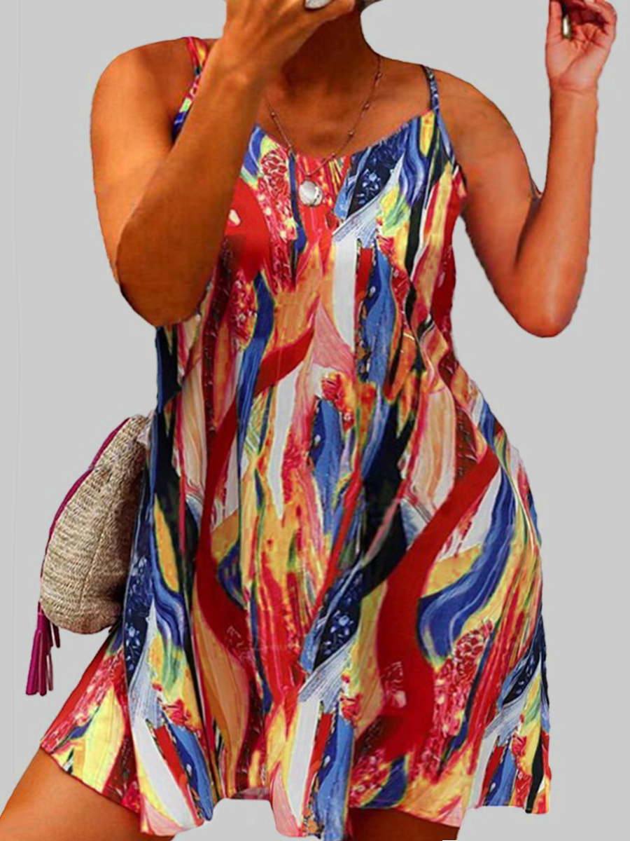 

Lovely Plus Size Casual Print Patchwork Yellow Mini Dress