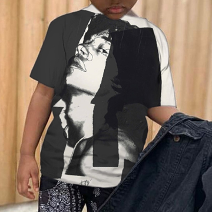 

Lovely Boy Street Graffiti Print Patchwork Black T-shirt