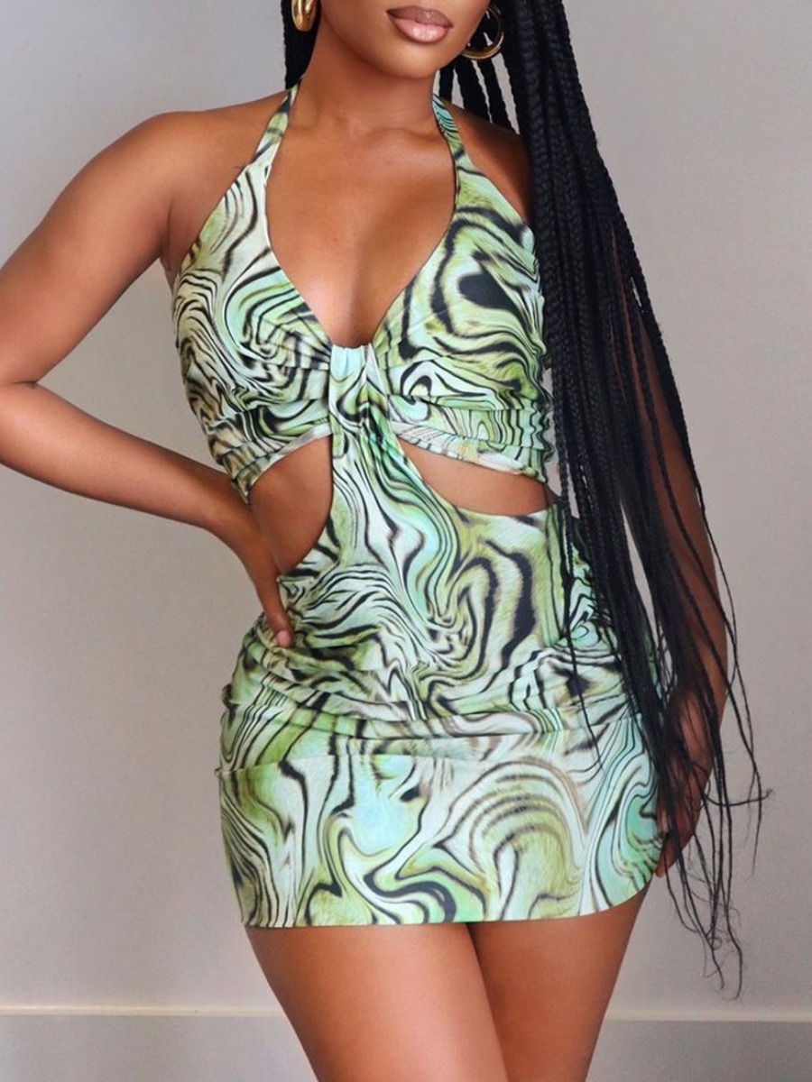 

LW SXY Cut Out Print Bodycon Dress, Light green