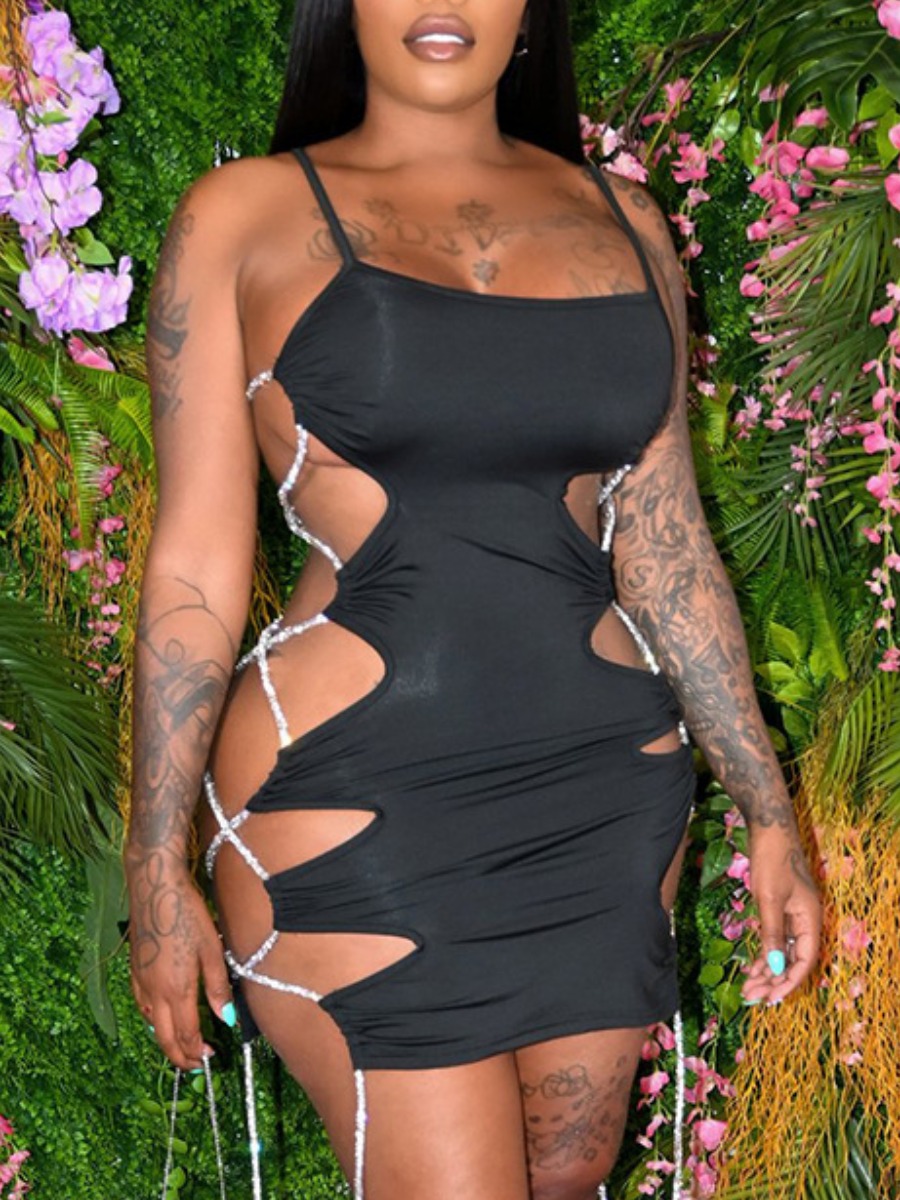 

Lovely Sexy Bandage Hollow-out Design Black Mini Dress