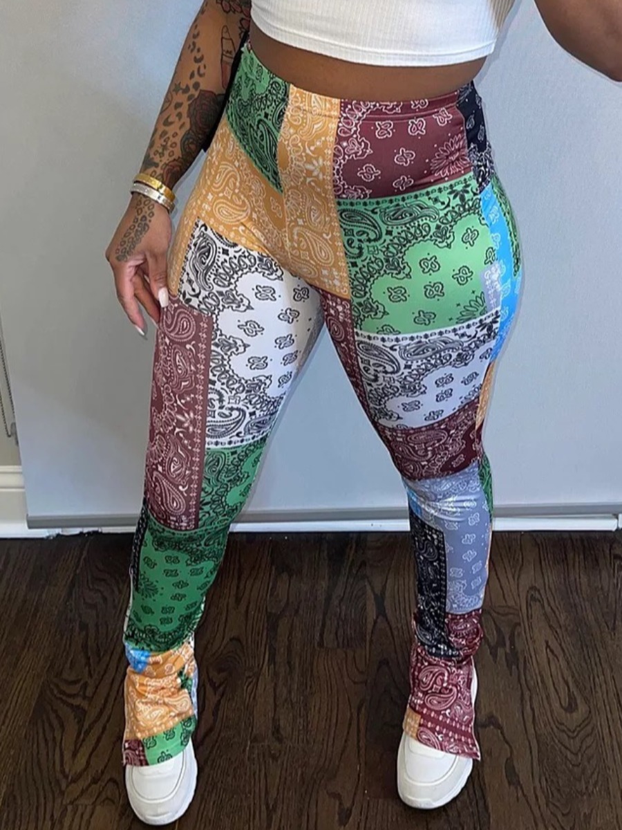 

Lovely Street Print Patchwork Yellow Pants