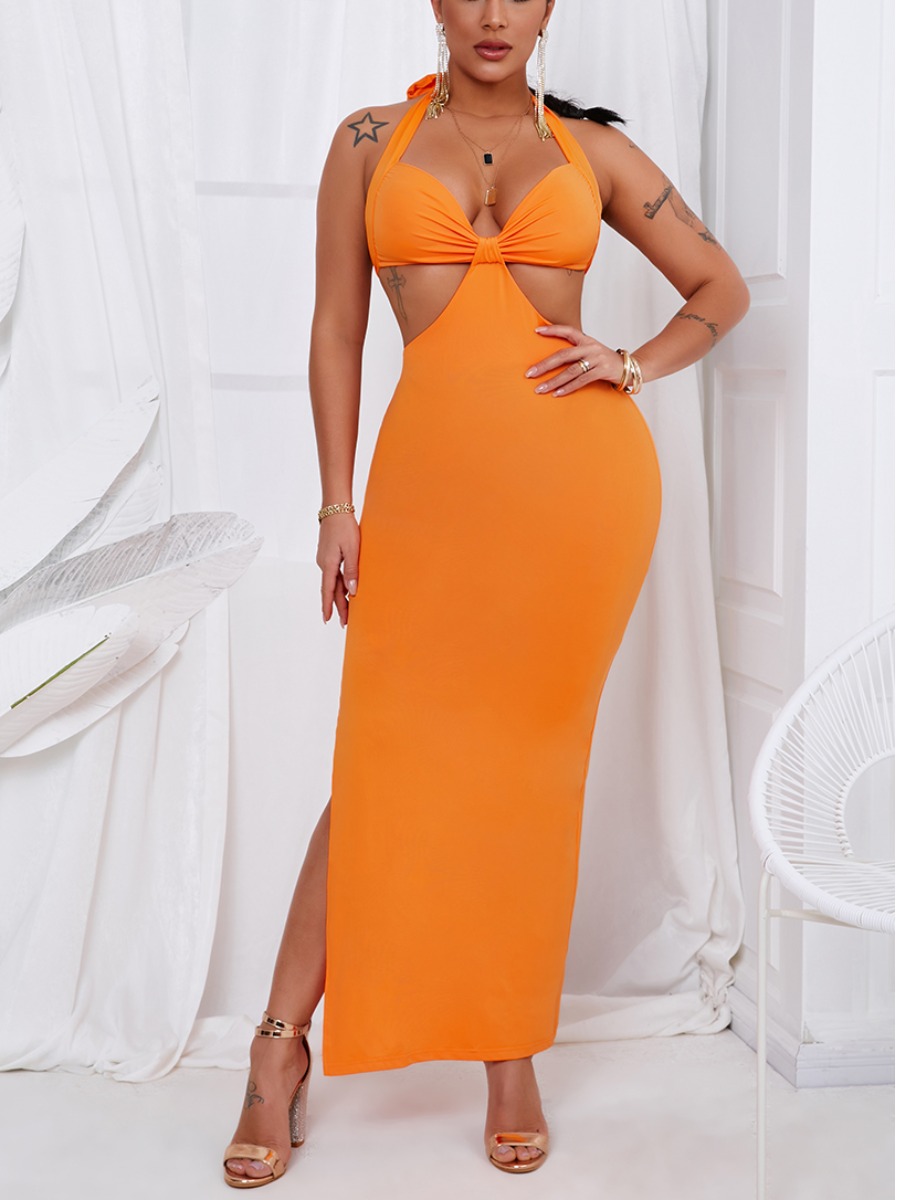 

Lovely Sexy Backless Split Croci Ankle Length Dress