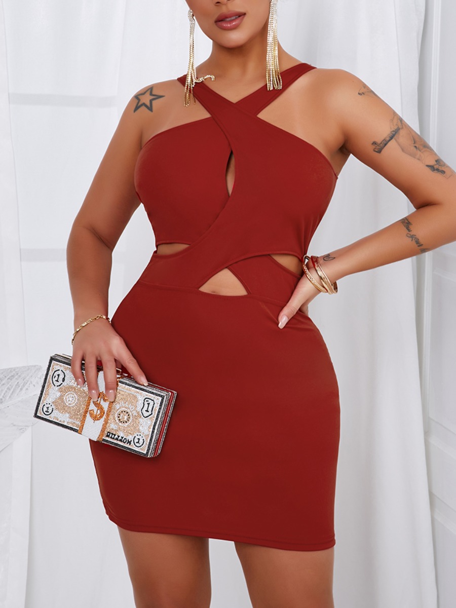 

Lovely Sexy Bandage Hollow-out Design Red Mini Dress