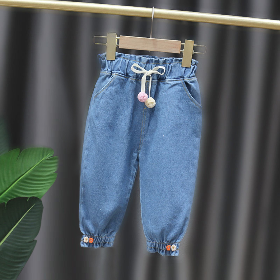 

Lovely Girl Casual Drawstring Ruffle Design Blue Jeans