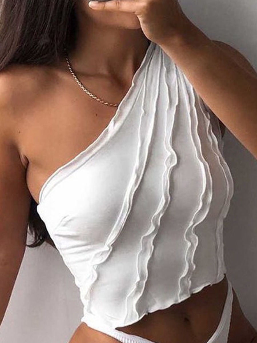 

Lovely Sexy One Shoulder Basic Skinny White Camisole