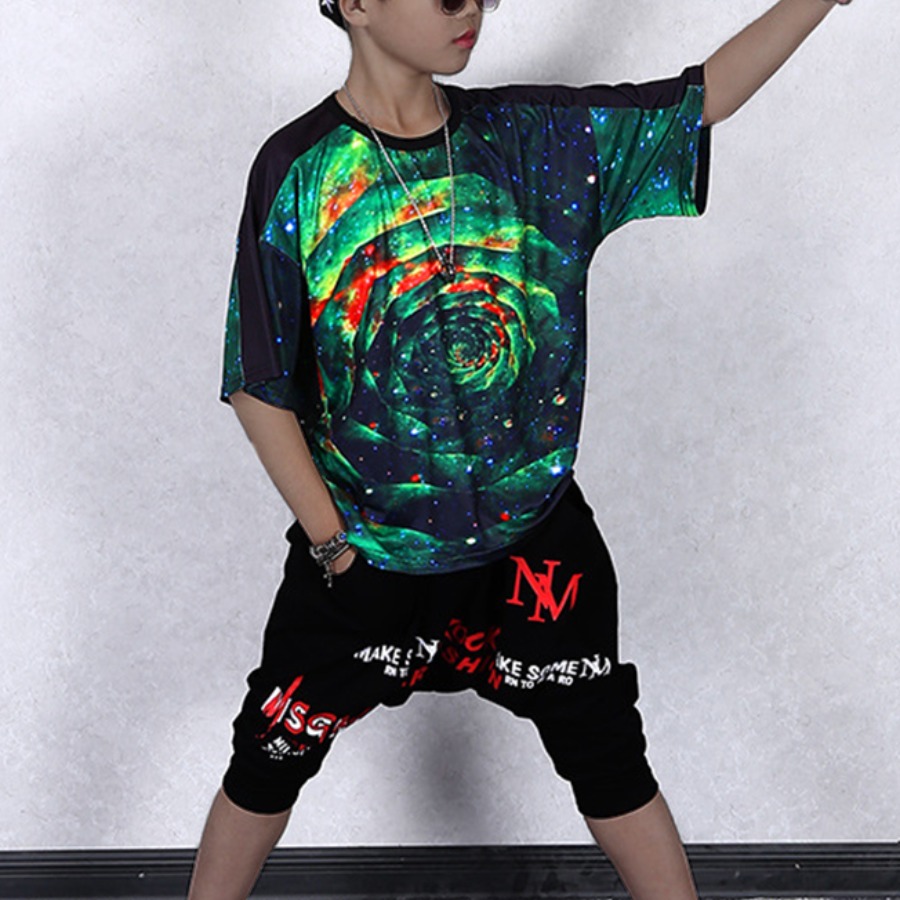 

Lovely Boy Street Letter Print Patchwork Black Two Piece Shorts Set