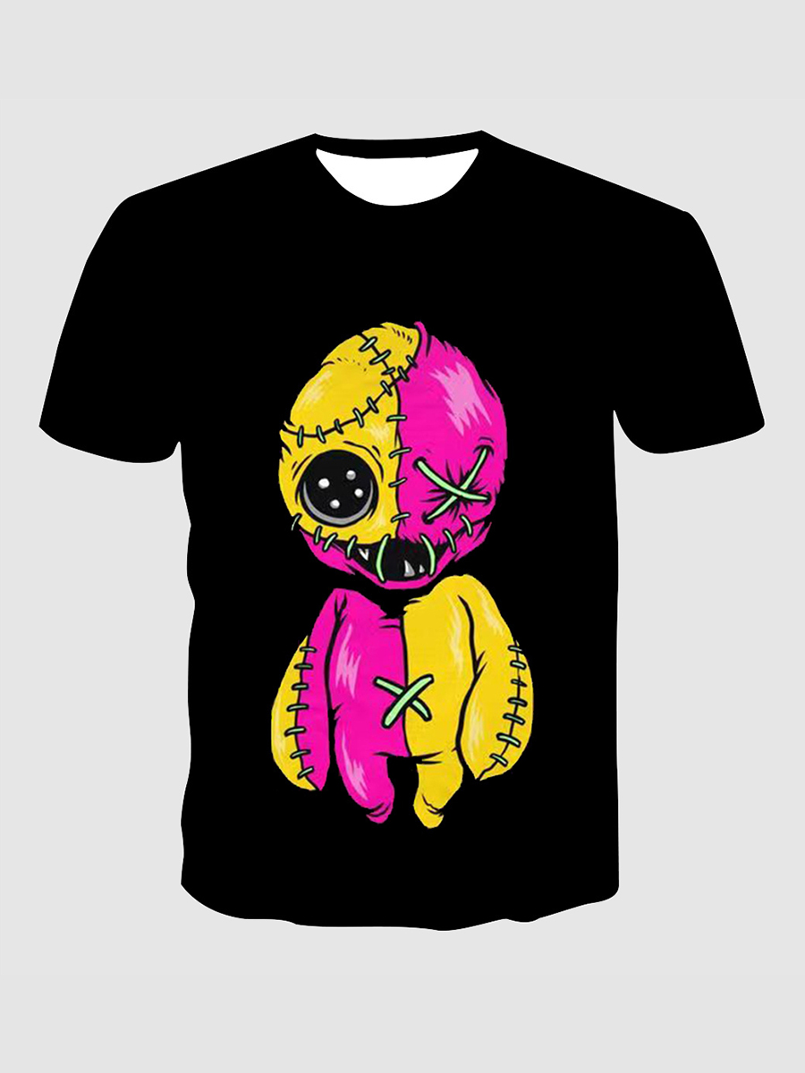 

Lovely Casual O Neck Cartoon Print Black T-shirt