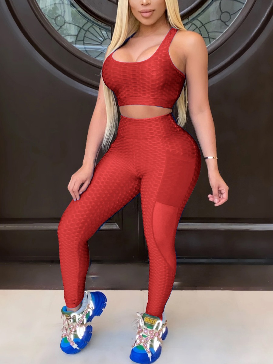

Lovely Sporty U Neck Skinny Red Yoga Two Piece Pants Set