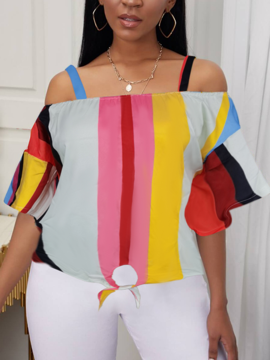 

LW Casual Striped Flared Multicolor Blouse, Multi