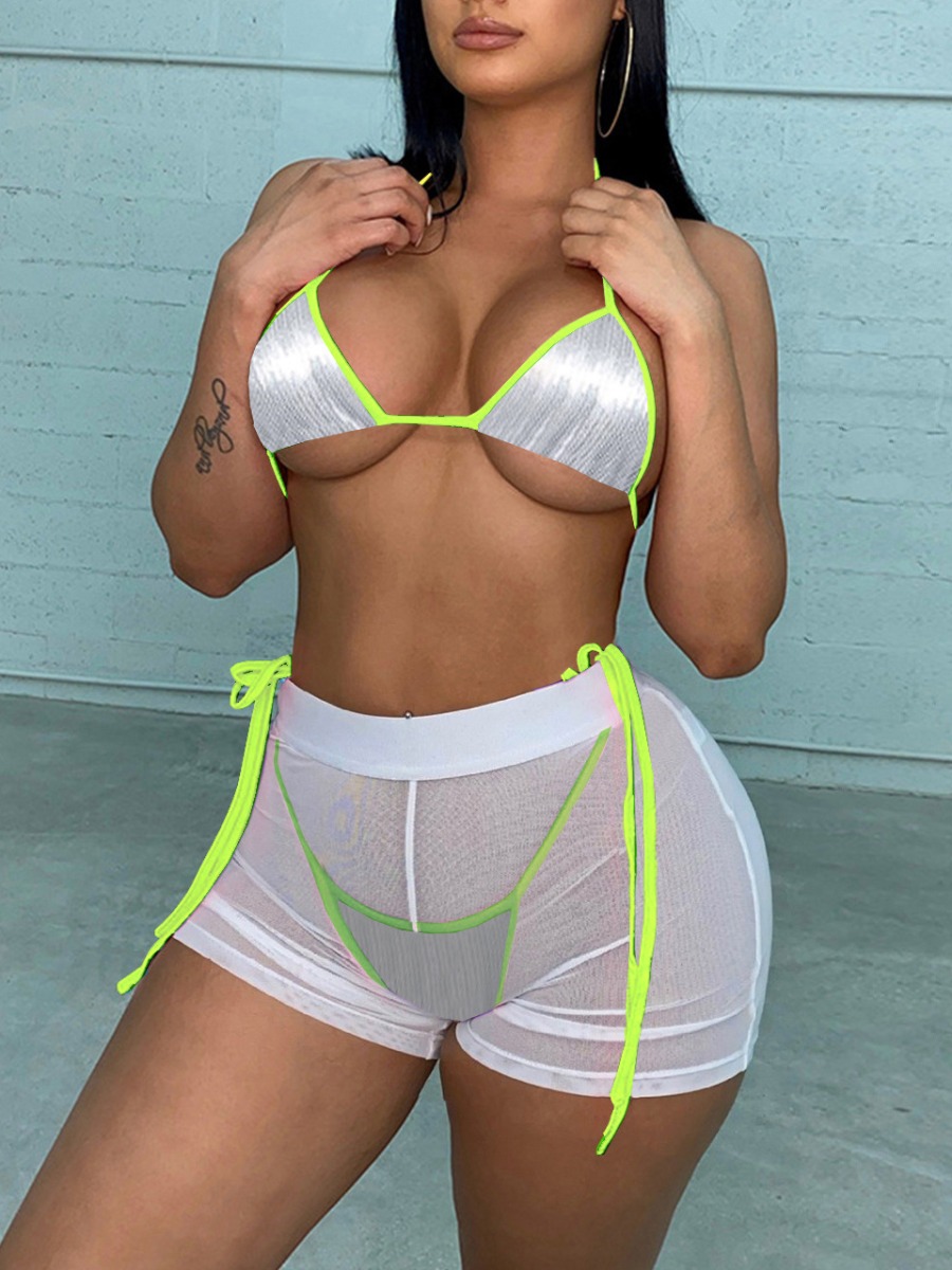 

Lovely Boho Backless See-through White Three-piece Swimsuit