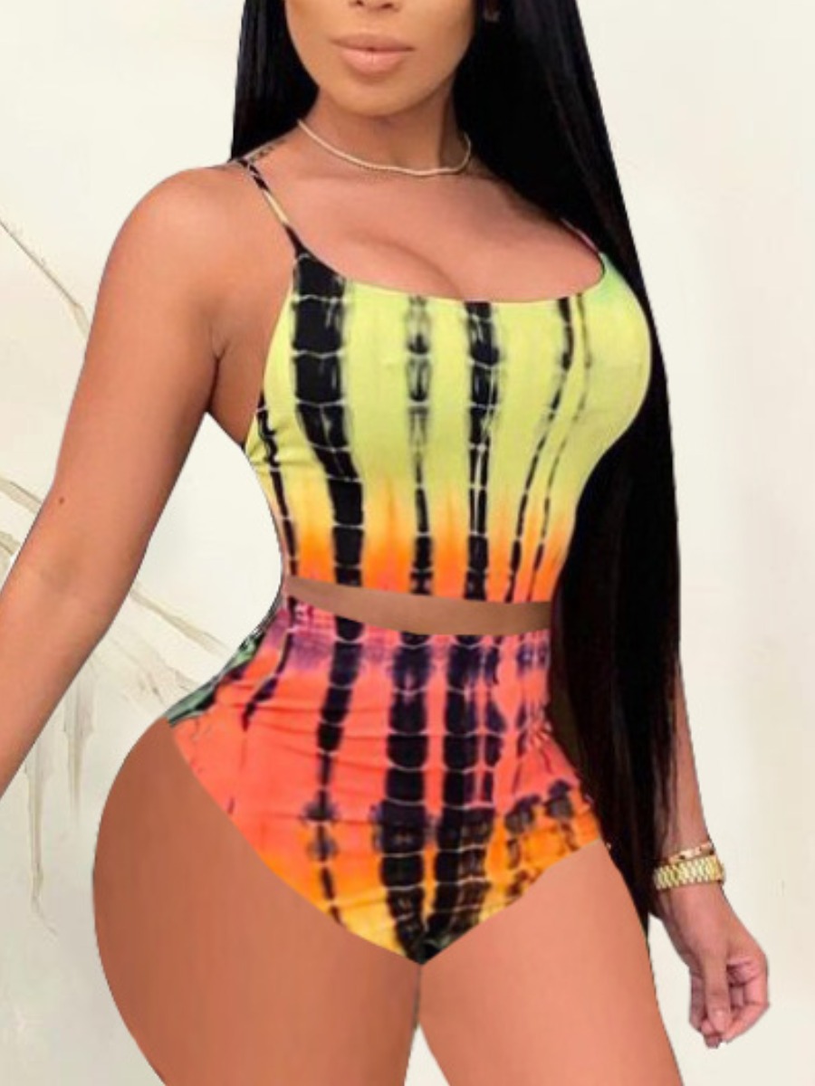 

Lovely Boho Tie-dye High-waisted Multicolor Tankini, Multi