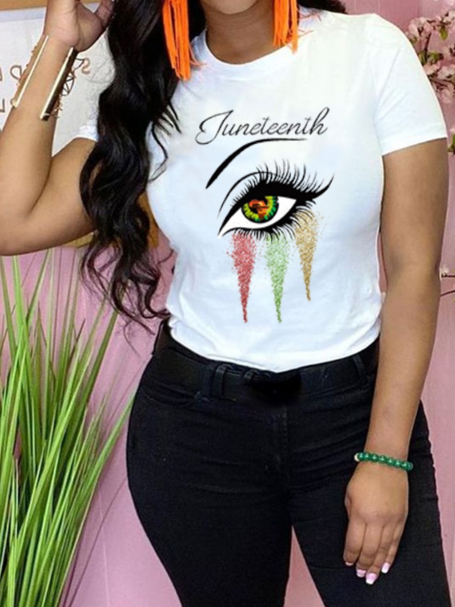 

Lovely Casual Eye Letter Print White T-shirt