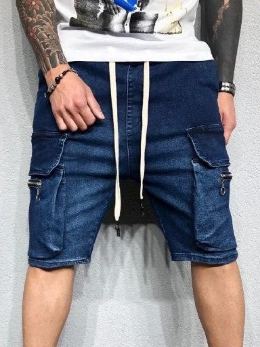 

Lovely Men Casual Drawstring Side Pocket Blue Denim Shorts