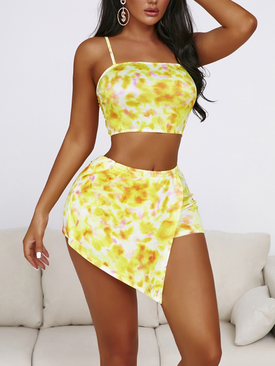 

Lovely Casual Tie Dye Yellow Two Piece Shorts Set