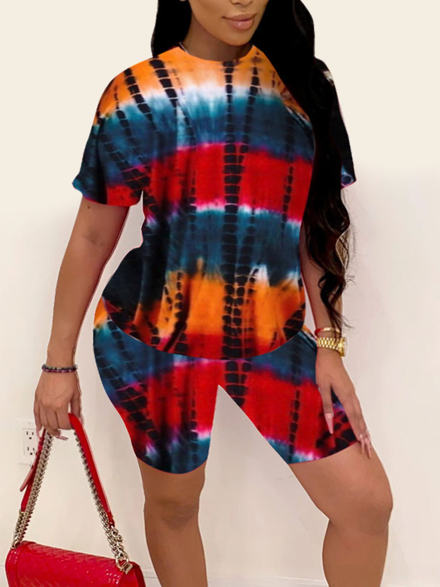 

Lovely Street O Neck Tie Dye Orange Two Piece Shorts Set