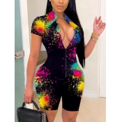 LW Street Splash Ink Print Zipper Design Black One