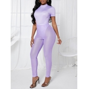 LW Casual Half A Turtleneck See-through Purple Two