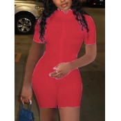 LW COTTON Mandarin Collar Rib-Knit Romper
