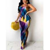 LW SXY Romantic Backless Print Split Purple Floor 