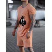 LW Men Casual Heart-shaped Print Drawstring Pink T