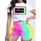 LW Casual Letter Print Gradient White Two Piece Sh