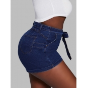 LW Plus Size Casual Lace-up Deep Blue Shorts