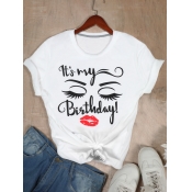 LW BASICS Plus Size Casual O Neck Letter Print Whi
