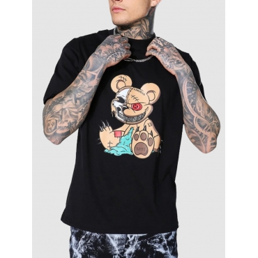 

LW Casual O Neck Cartoon Print Black T-shirt