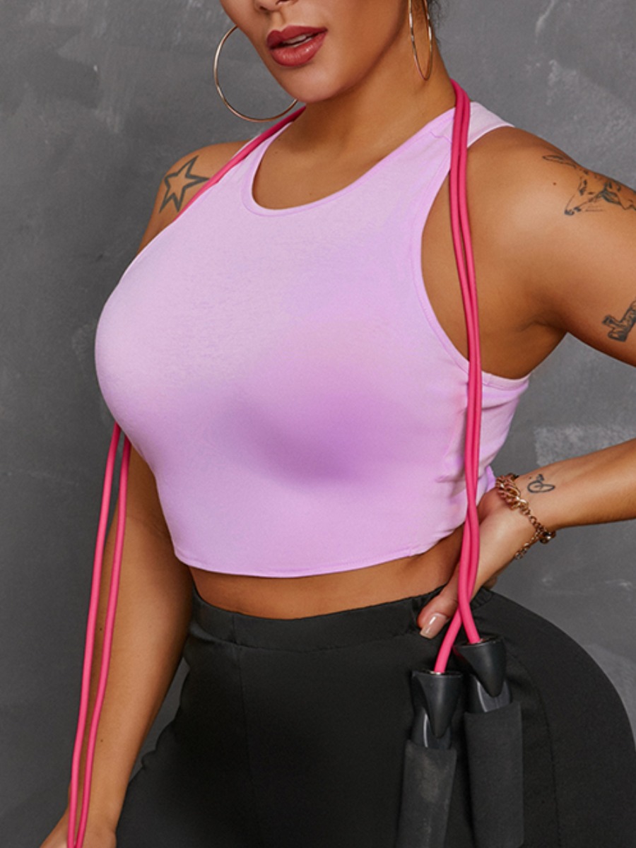 

Lovely Sporty O Neck Crop Top Pink Camisole