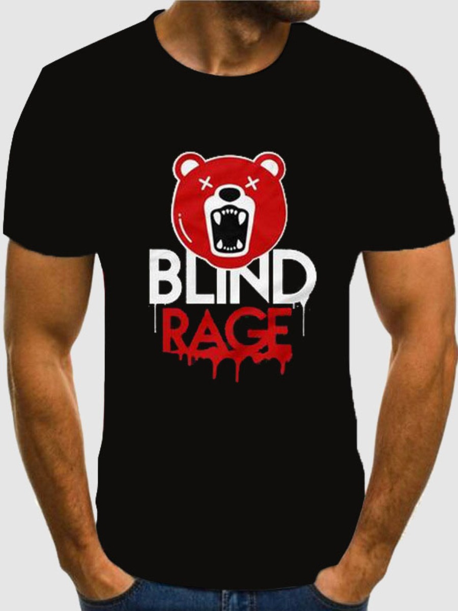 

Lovely Men Casual Cartoon Letter Print Black T-shirt