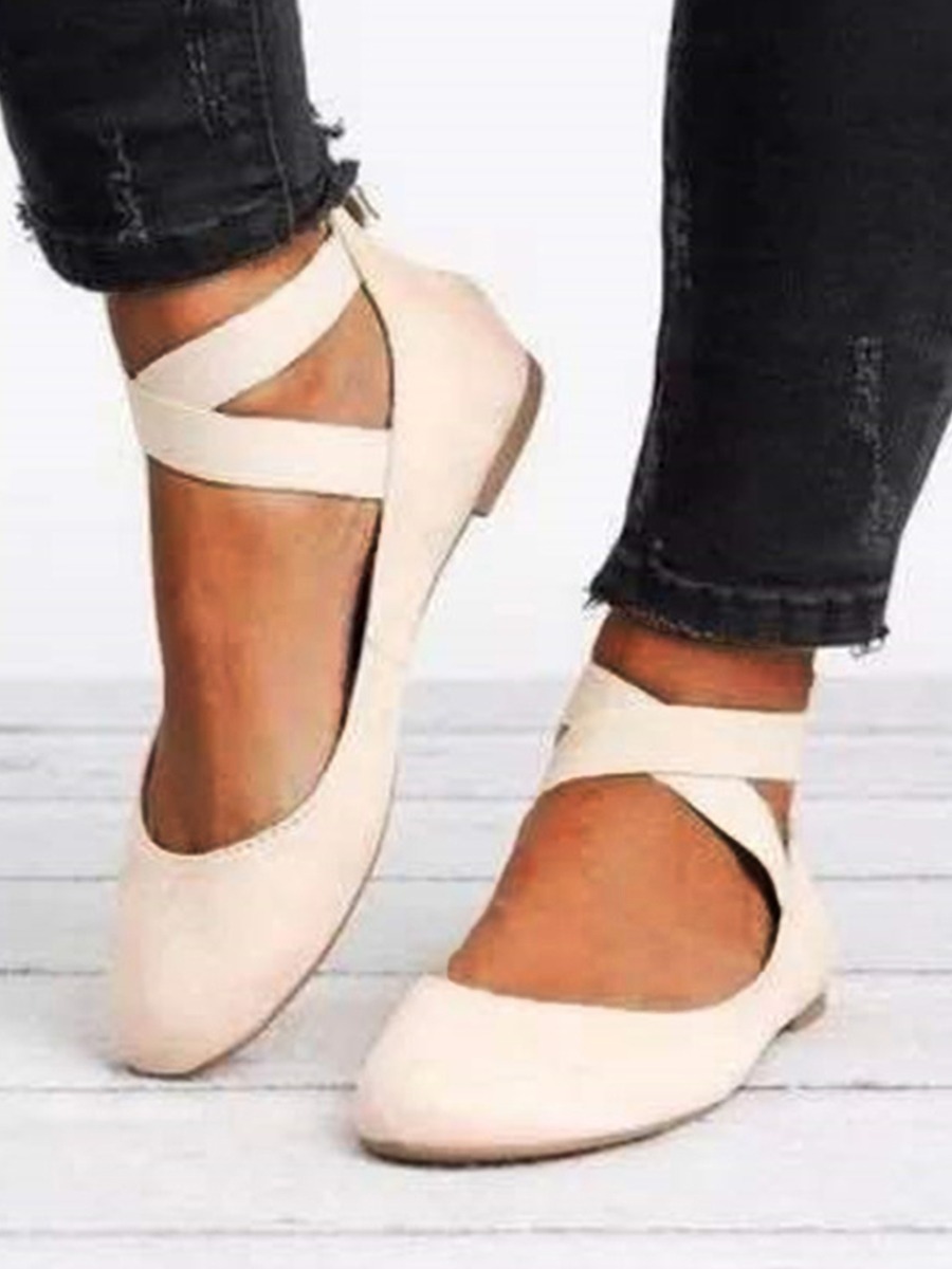 

Lovely Casual Bandage Hollow-out Design Beige Flats