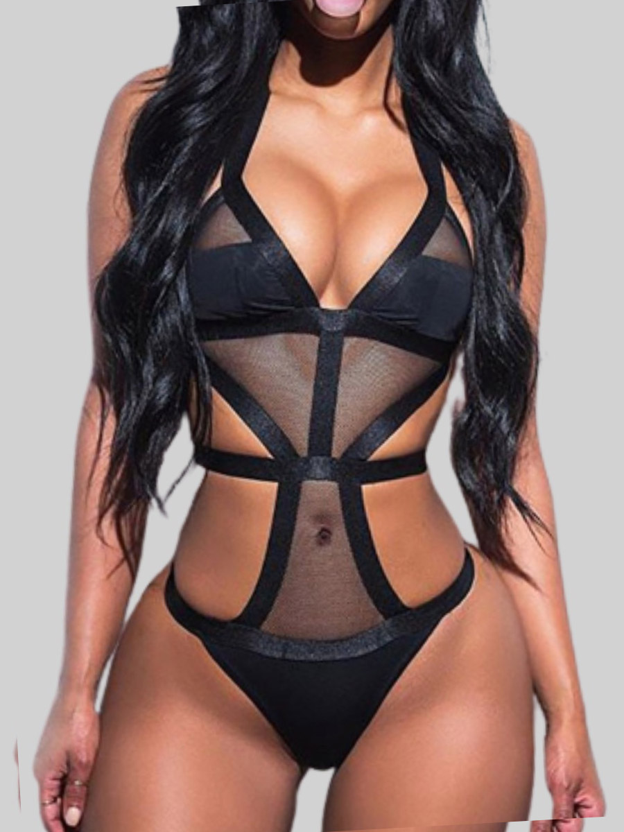 Lovely Boho See-through Hollow-out Black One-piece Swimsuit