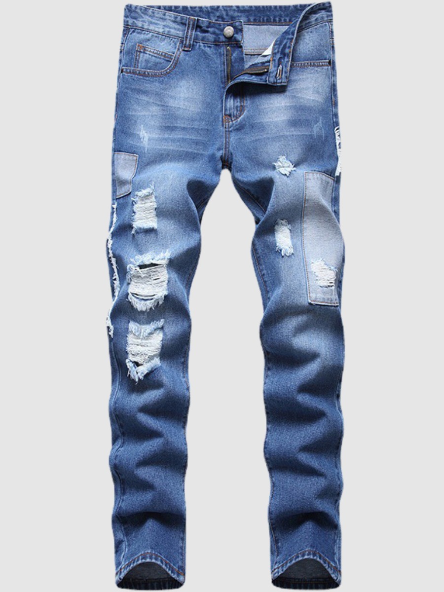 

Lovely Men Street Mid Waist Ripped Blue Jeans