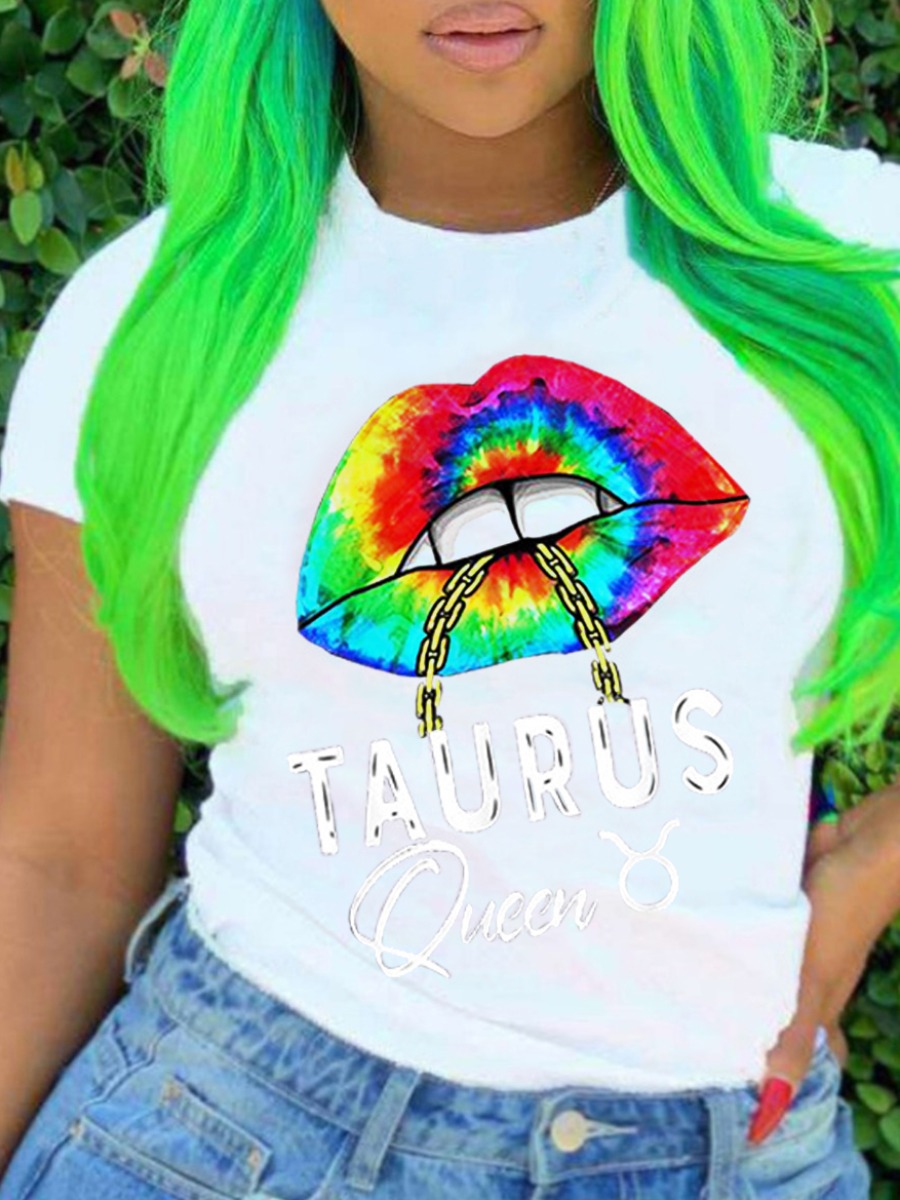 

Lovely Plus Size Casual Lip Letter Print White T-shirt