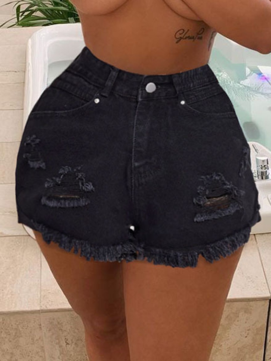 

LW Street High-waisted Raw Edge Black Denim Shorts