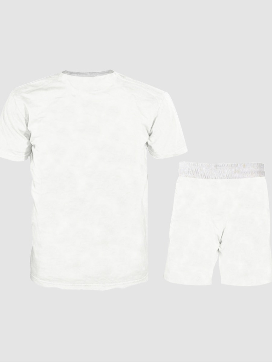 Lovely Men Casual Color-lump Drawstring White Two Piece Shorts Set