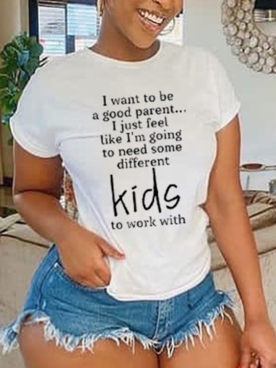 

Lovely Plus Size Casual O Neck Letter Print White T-shirt
