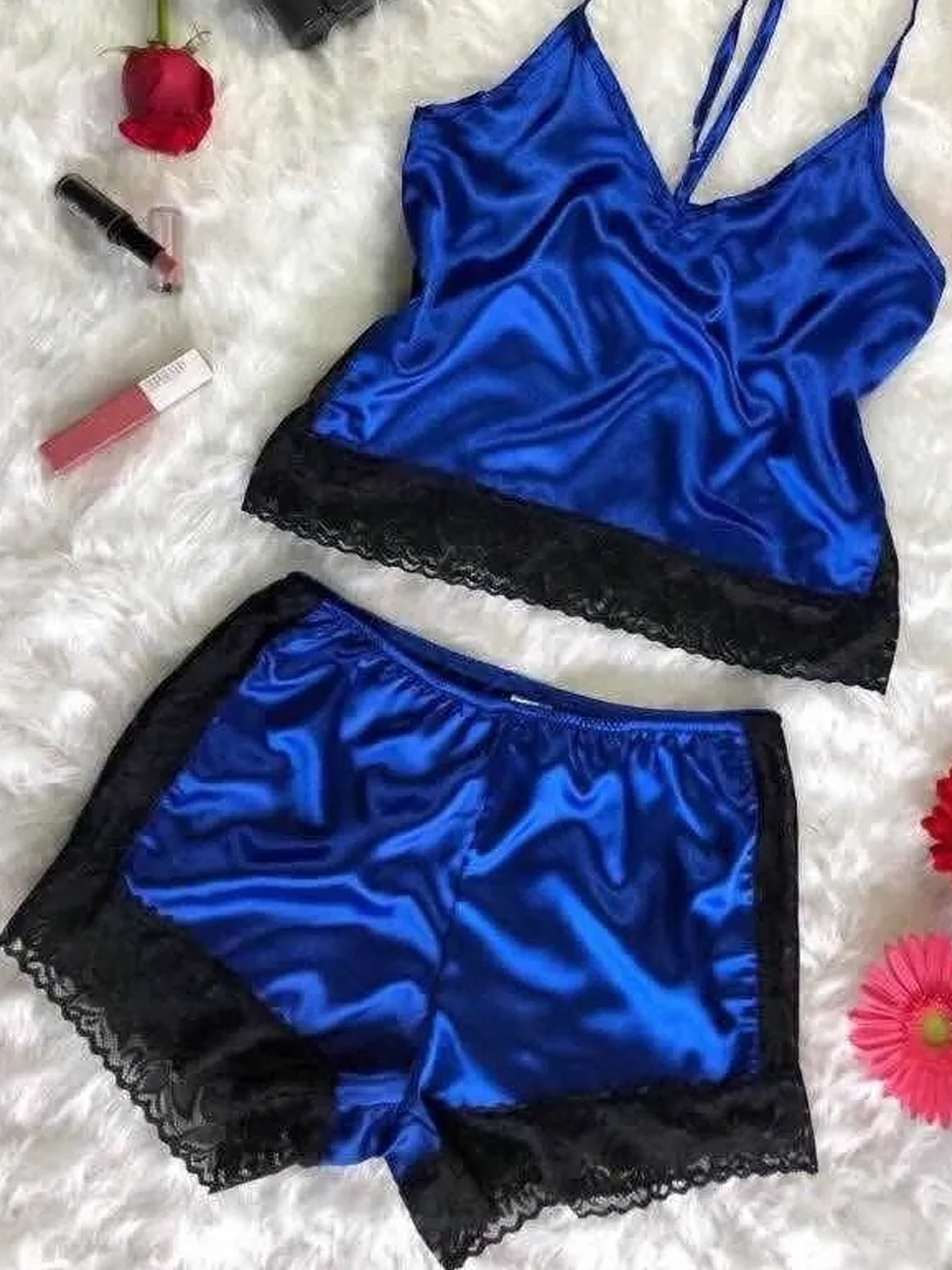 

Lovely Casual Lace Patchwork Blue Babydoll