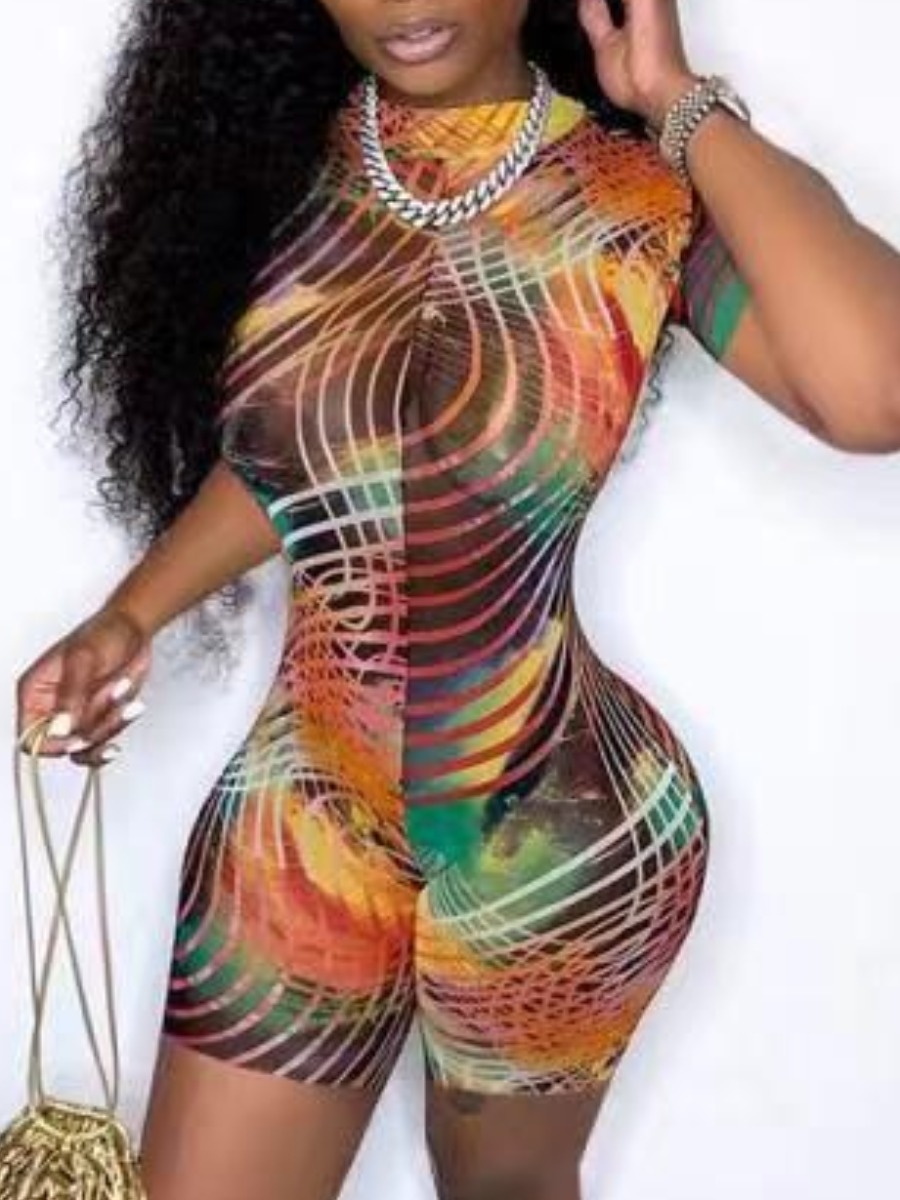 

LW Street See-through Tie-dye Multicolor One-piece Romper, Multi