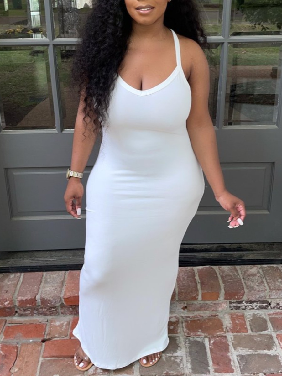 

Lovely Casual U Neck Elastic White Ankle Length Dress