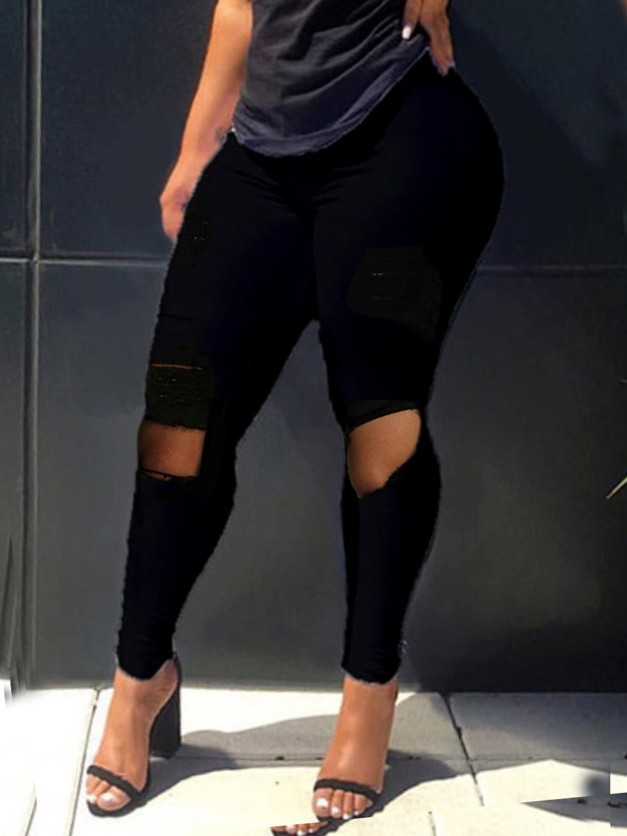 

LW Street High-waisted Broken Holes Black Jeans