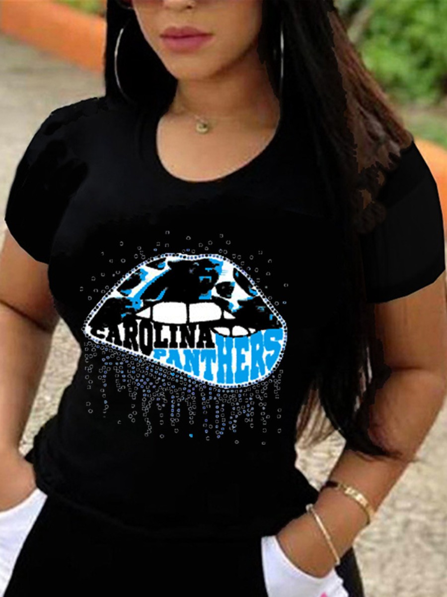 

Lovely Plus Size Casual Lip Print Black T-shirt