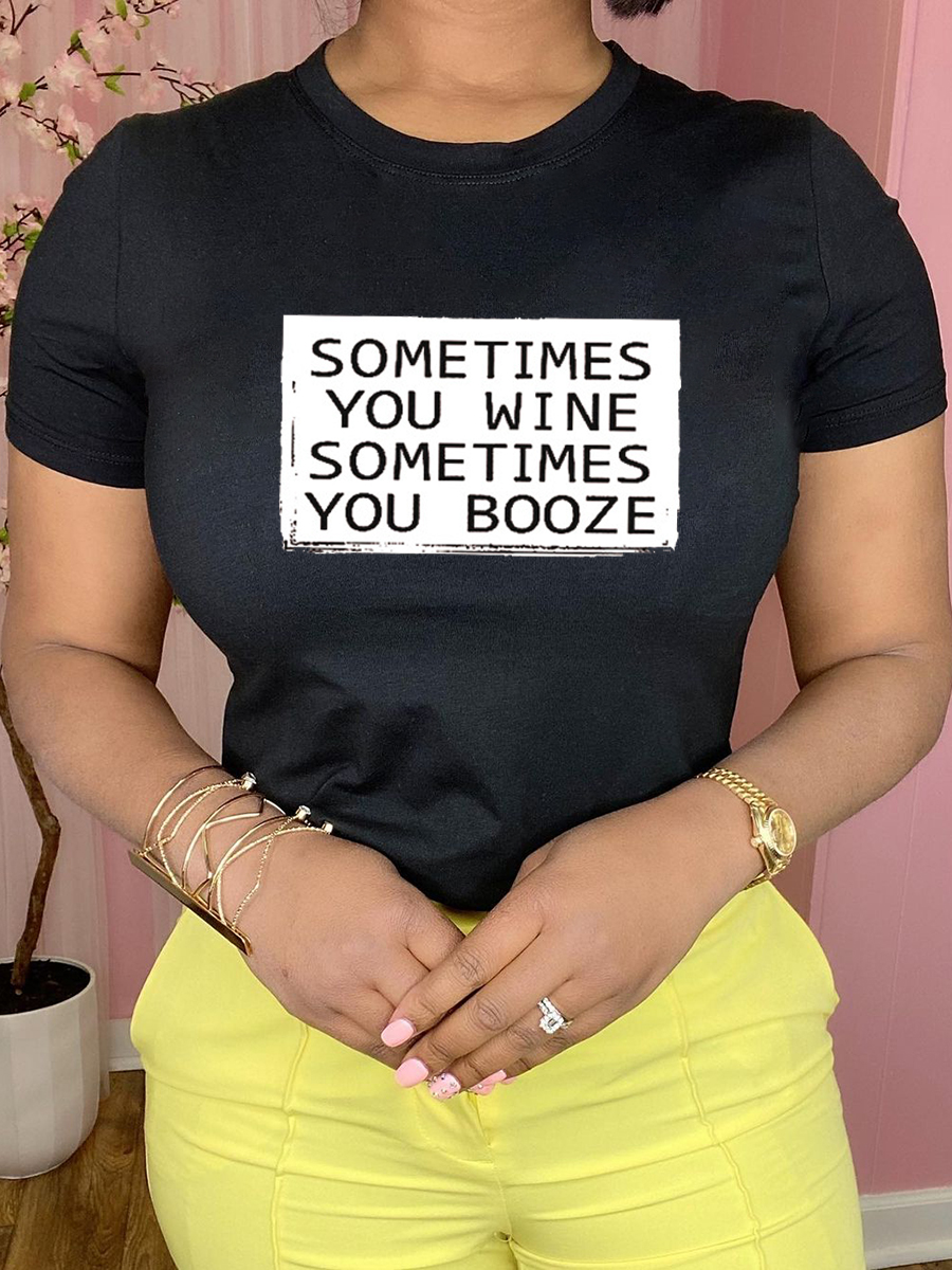 

Lovely Casual O Neck Letter Print Black T-shirt