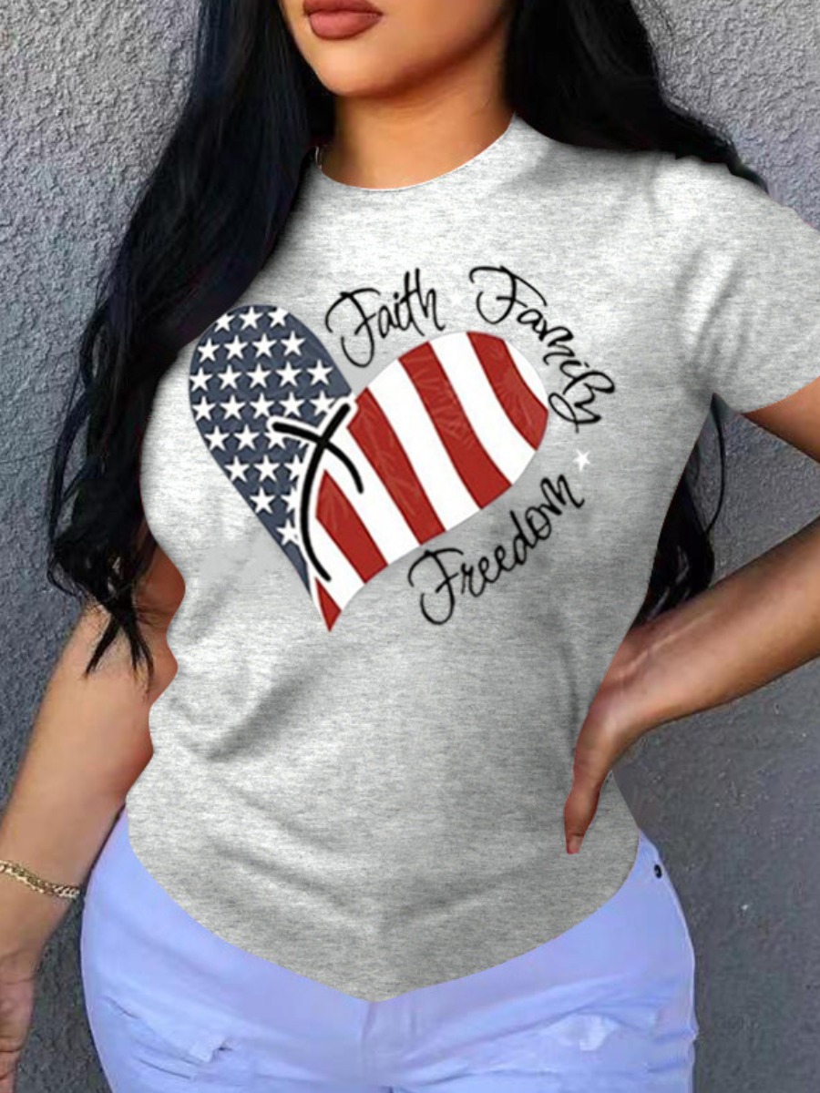 

Lovely Casual Star Letter Print Grey T-shirt