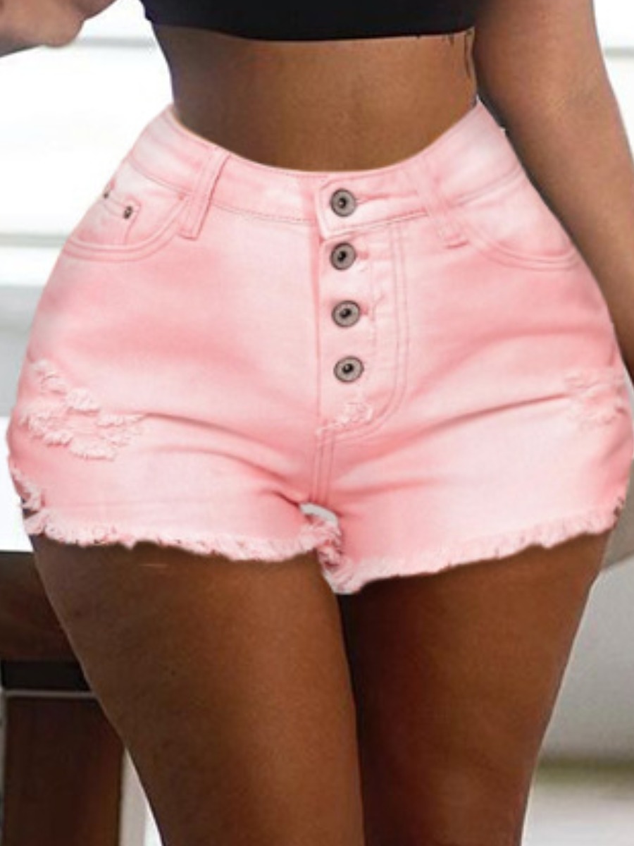 

LW Casual High-waisted Raw Edge Pink Denim Shorts