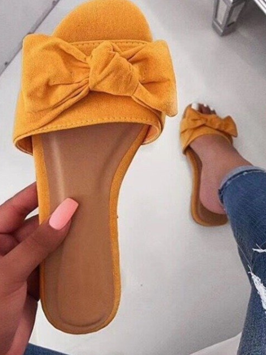 

Lovely Casual Bow-tie Decoration Yellow Slippers